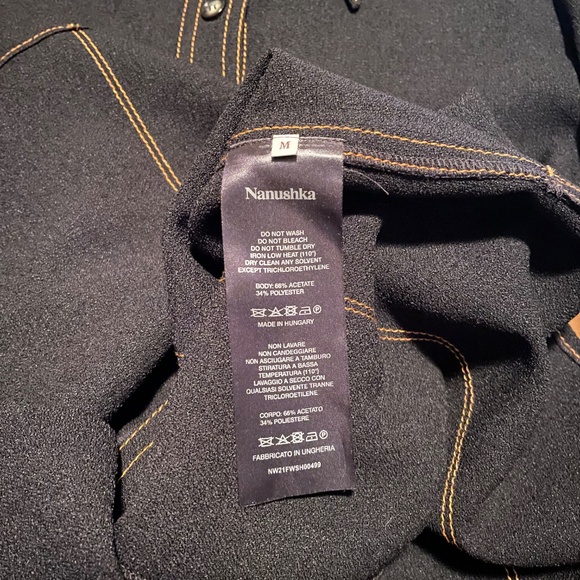 ✨ Nanushka "Ong" Black Contrast Stitch Dagger Collar Shirt ✨ Size Med EUC $467 - Picture 6 of 10